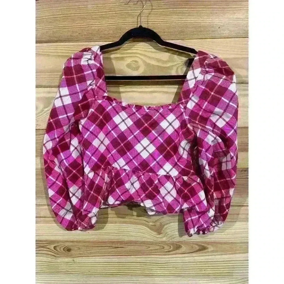 Rahi Red/White Plaid Blossom Top, M - Picture 11 of 12